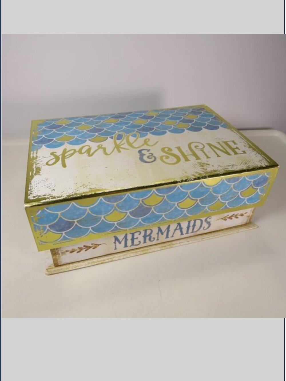 Sparkle & Shine Mermaid Storage Box with Magnetic Closure, Nautical, Coastal